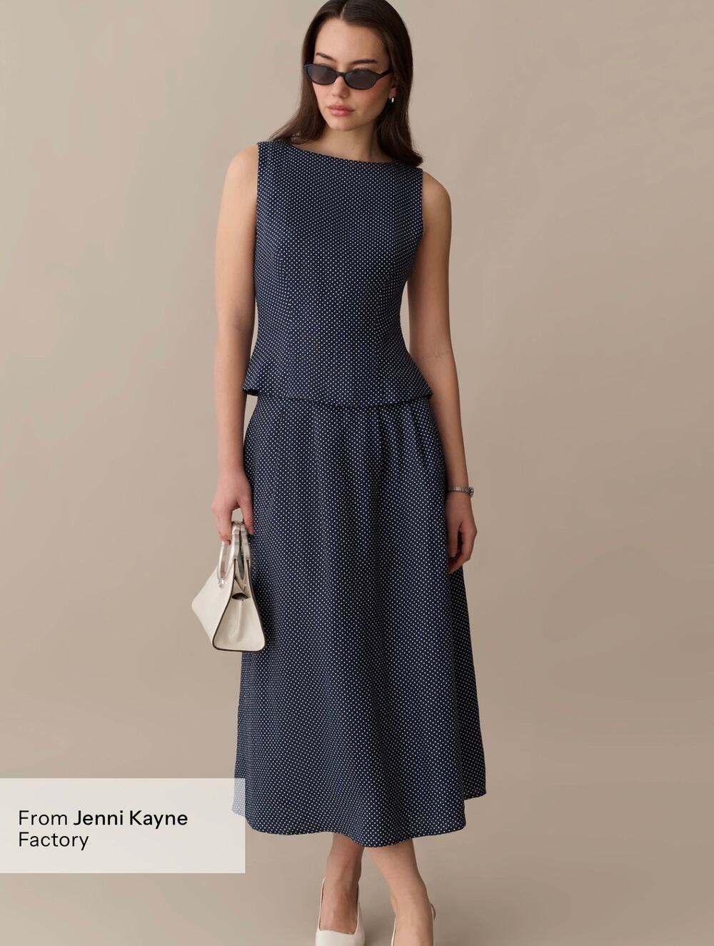New few Moda O.P.T Aveline linen navy polka dot skirt set $222 sz 12